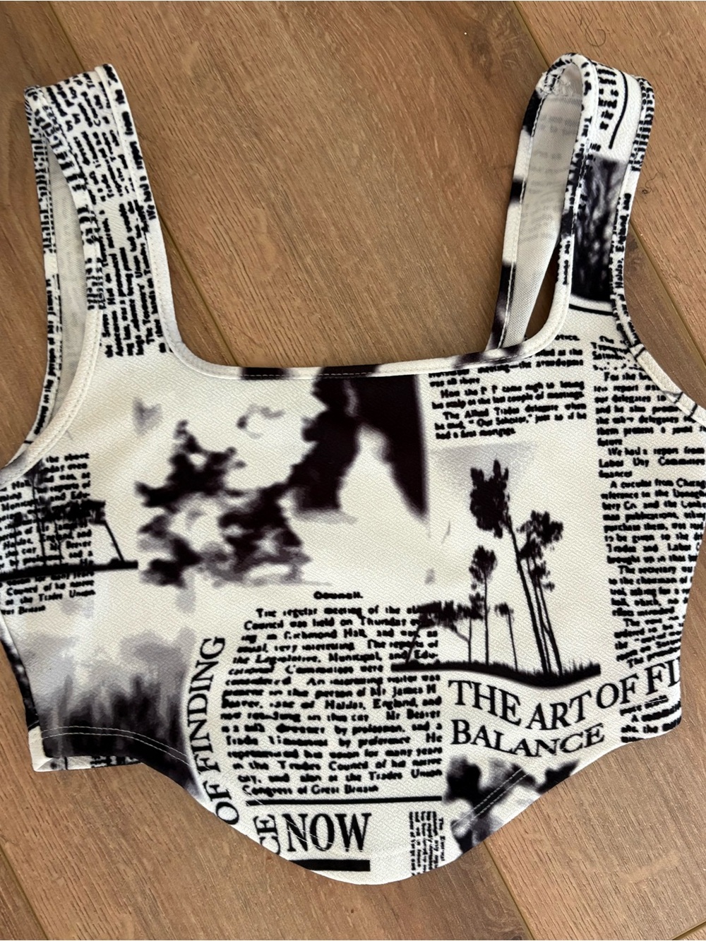 SHEIN Black and White Newspaper Print Crop Tank